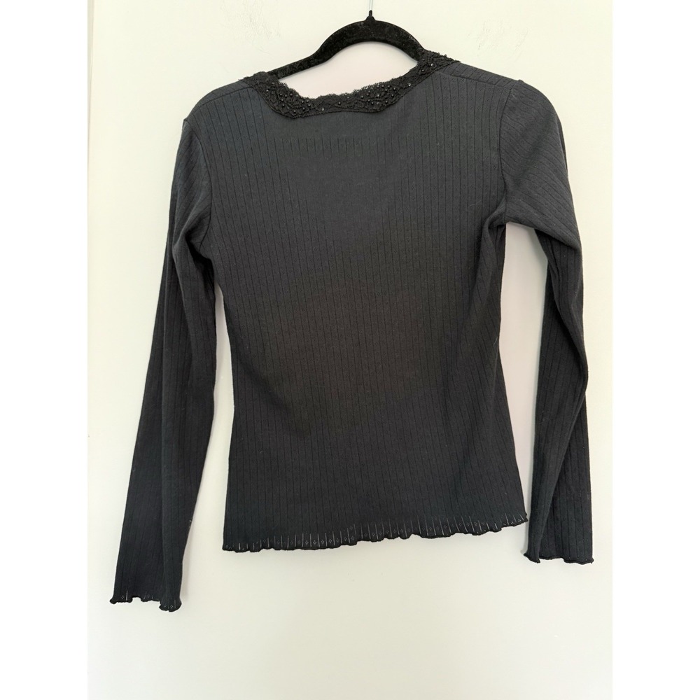 Jus d'Orange Paris Cardigan Top Y2K Black Embellished Pointelle Knit Whimsigoth - Picture 3 of 6